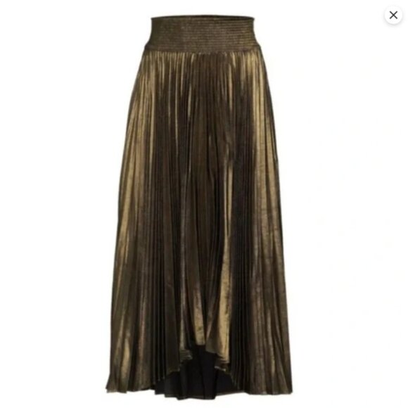 NWT ELIE TAHARI Tarnished Gold Pleated Midi Skirt Asymmetric - Picture 2 of 5